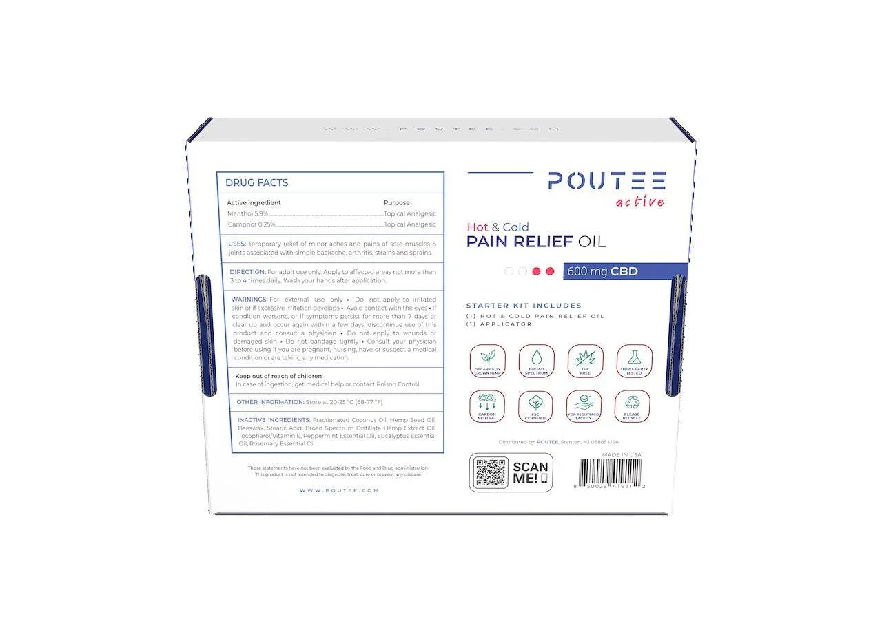 Hot + Cold Pain Relief Oil Starter Kit – 600mg CBD | Daily Recovery & Applicator - Ingredients list