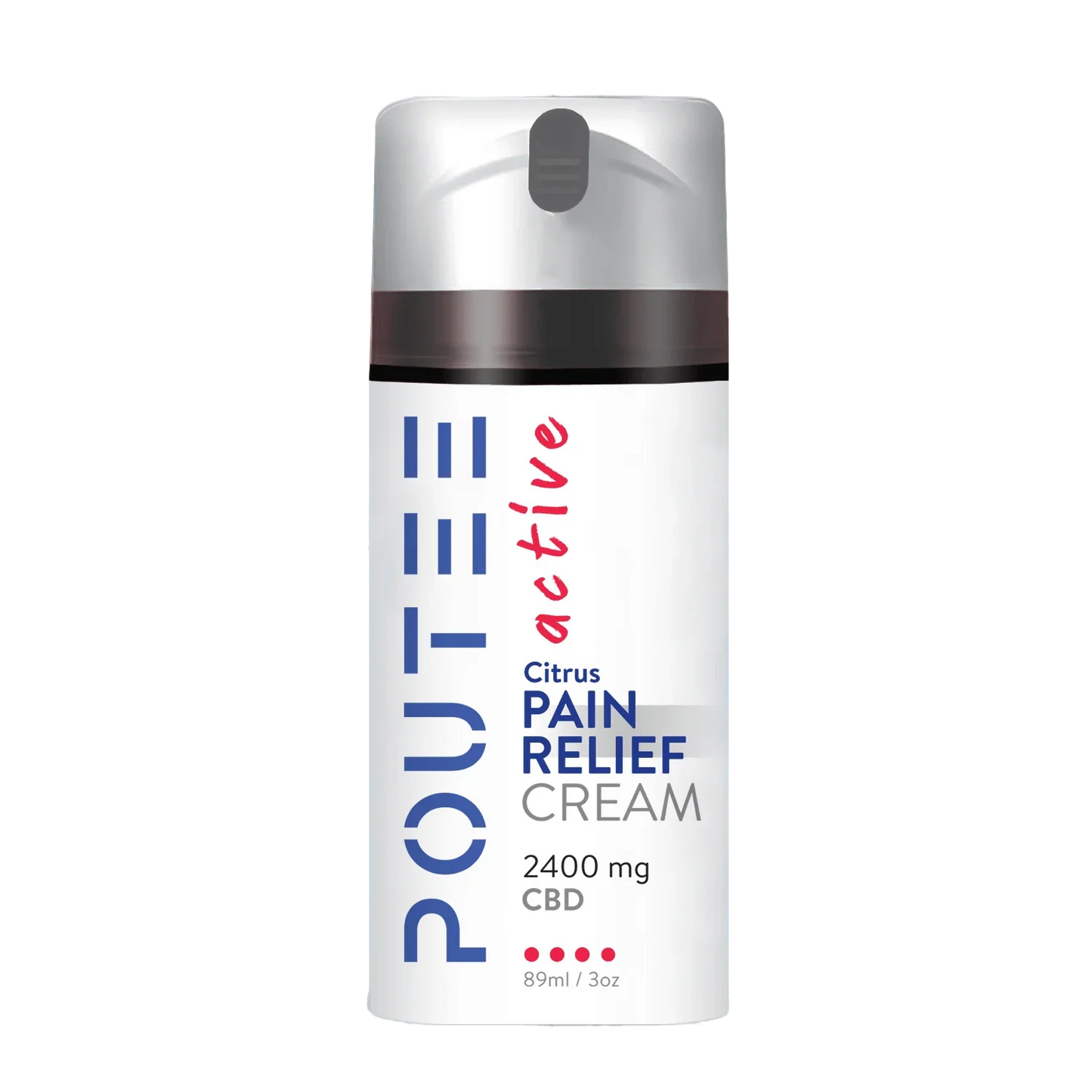 POUTEE Citrus Pain Relief Cream 2400mg CBD with airless pump.
