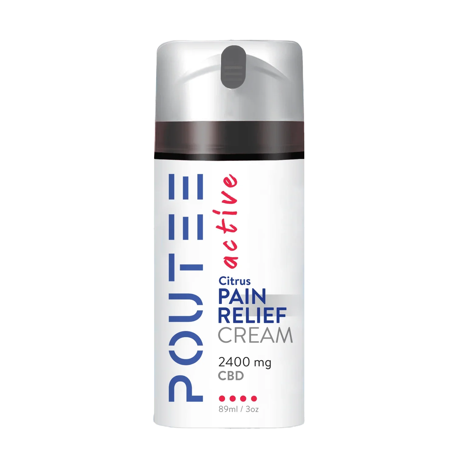 POUTEE Citrus Pain Relief Cream 2400mg CBD with airless pump.