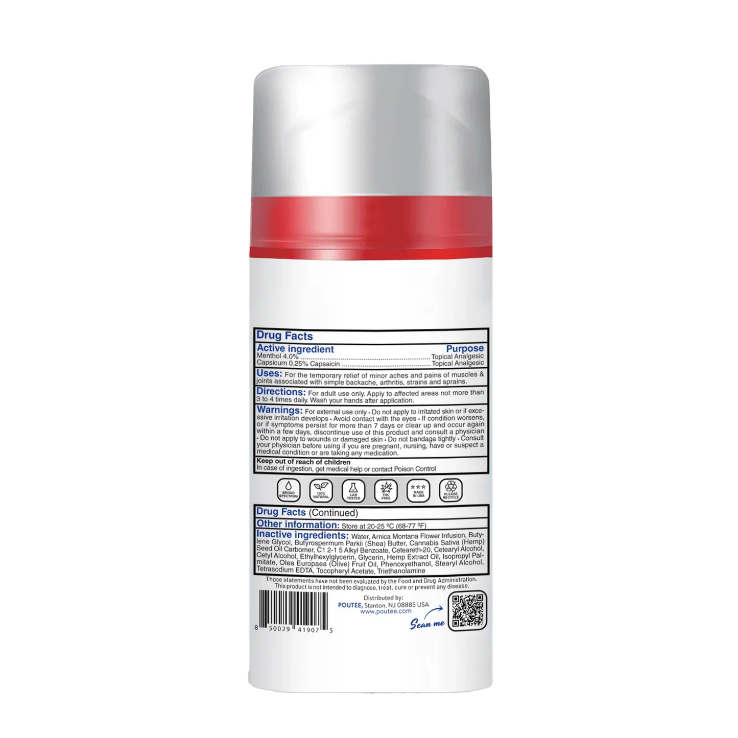 Original Pain Relief Cream – 600mg CBD | THC-Free - ingredients list