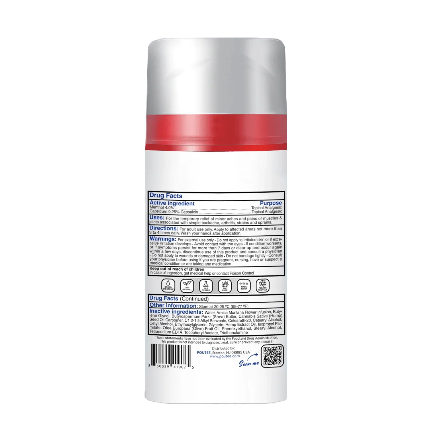 Original Pain Relief Cream – 600mg CBD | THC-Free - ingredients list