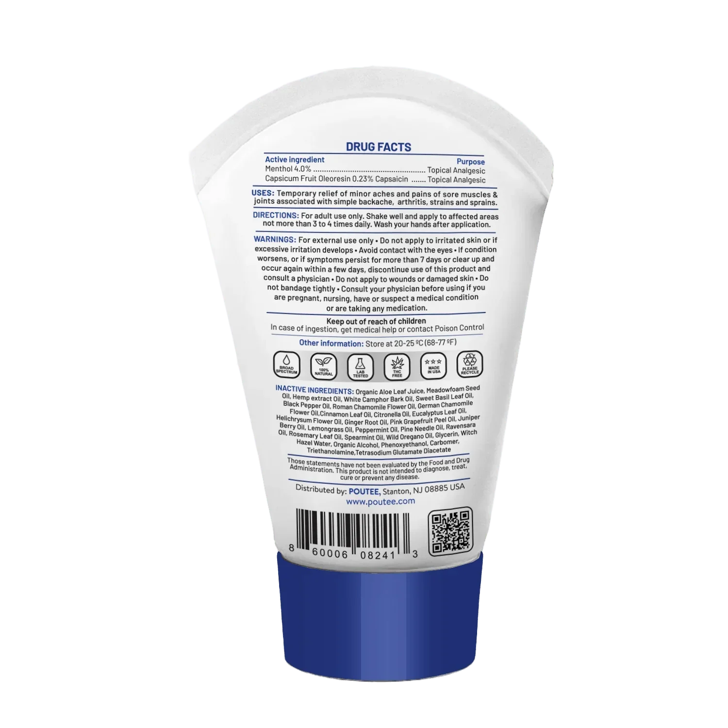 Pain Relief Gel 600mg CBD THC-Free - ingredients list - Refill - POUTEE